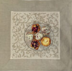 Скатертина лляна декоративна, натуральна сіра, із мереживом - Зображення 3